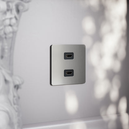 SlimTech Collection Brushed Stainless Double HDMI Socket