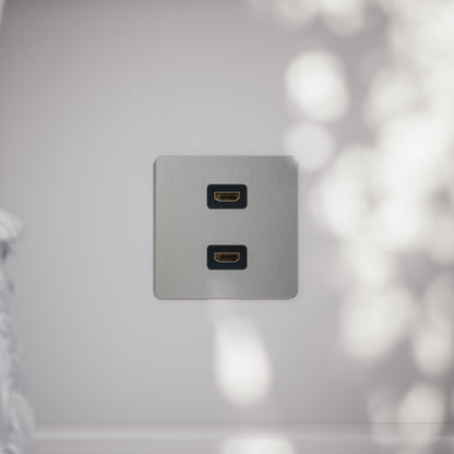 SlimTech Collection Brushed Stainless Double HDMI Socket