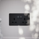 SlimTech Collection Matte Black 2 Gang 13A Socket
