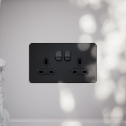 SlimTech Collection Matte Black 2 Gang 13A Socket