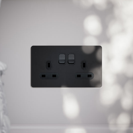 SlimTech Collection Matte Black 2 Gang 13A Socket