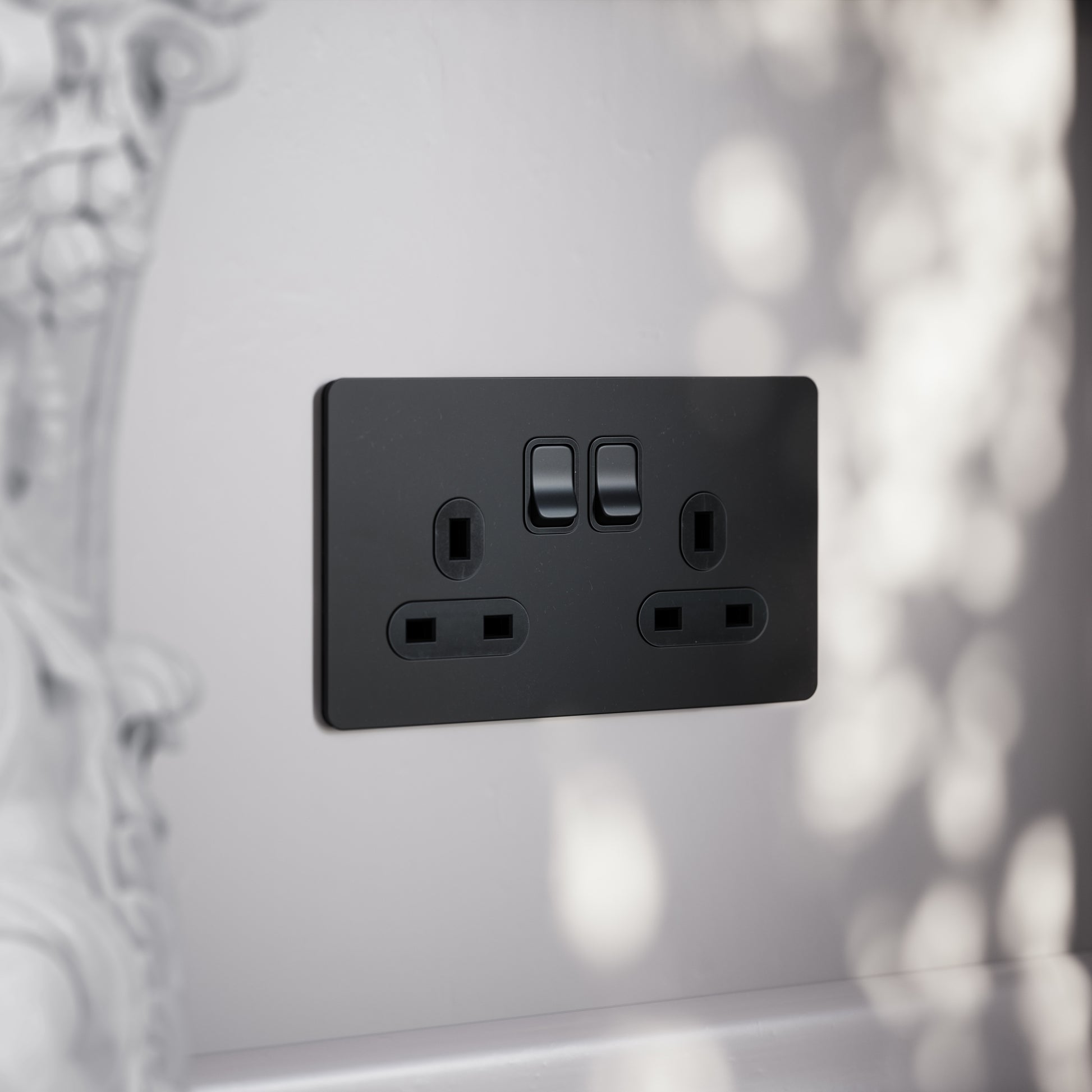 SlimTech Collection Matte Black 2 Gang 13A Socket