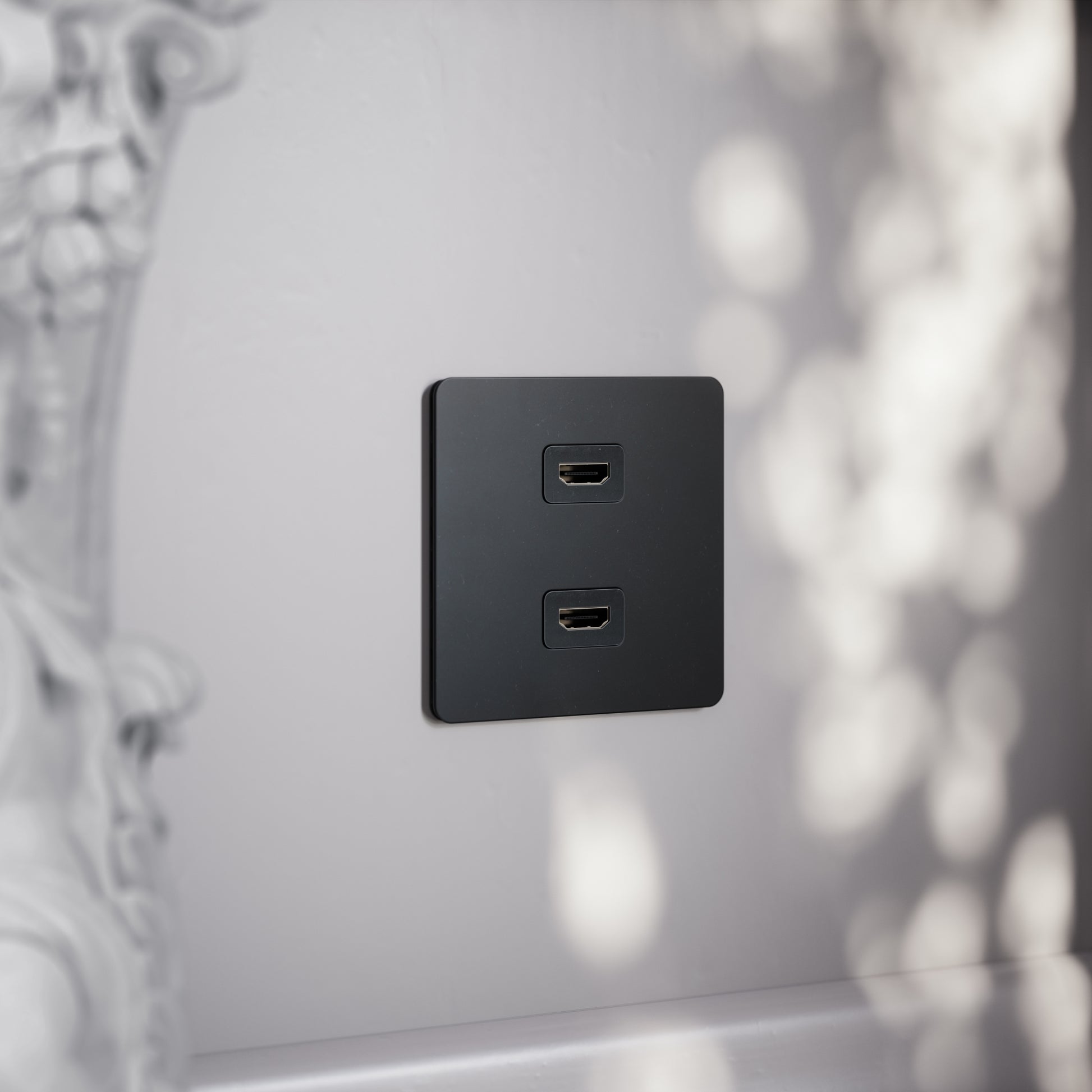 SlimTech Collection Matte Black Double HDMI Socket