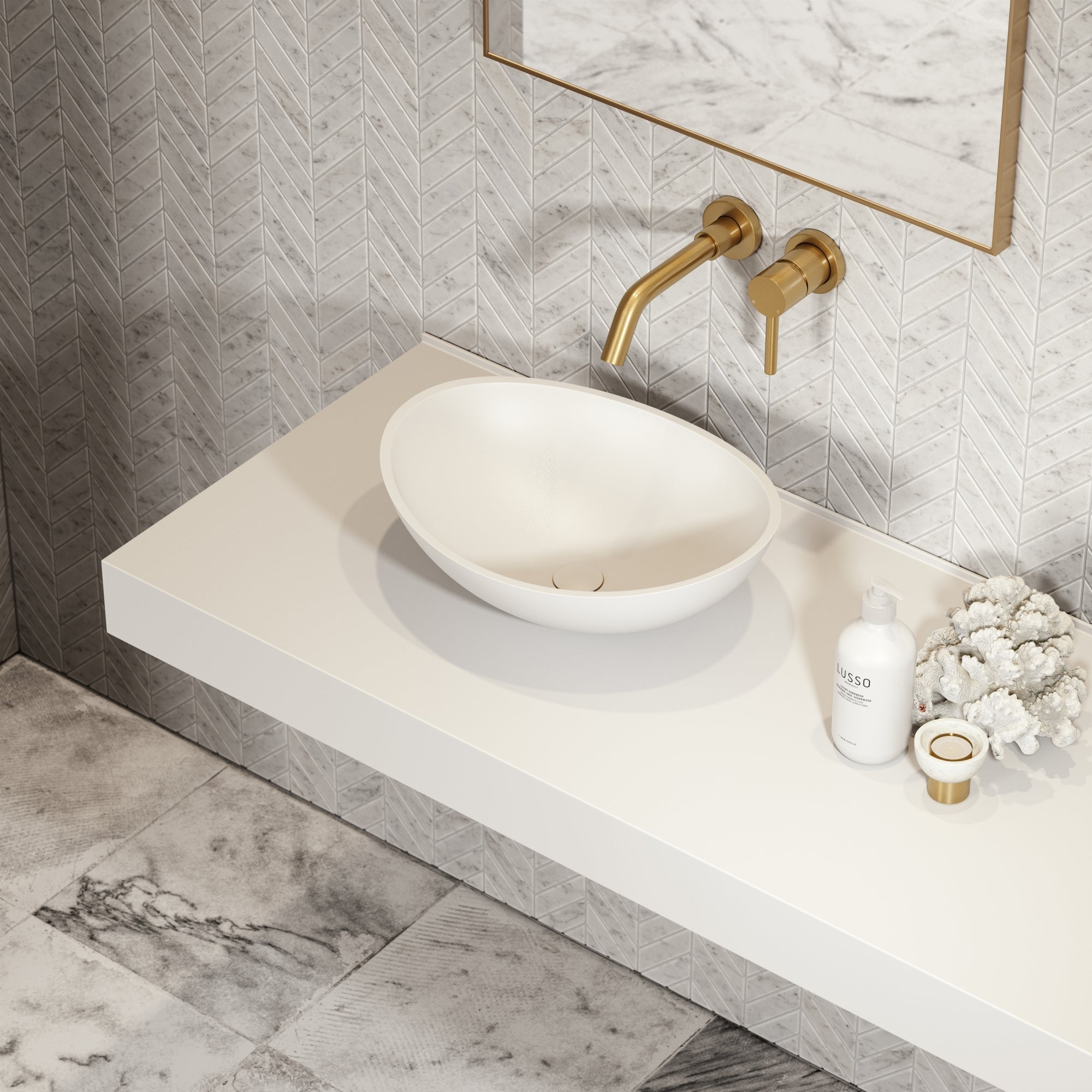 Soho White Countertop Freestanding Stone Basin 420mm - LUSSO