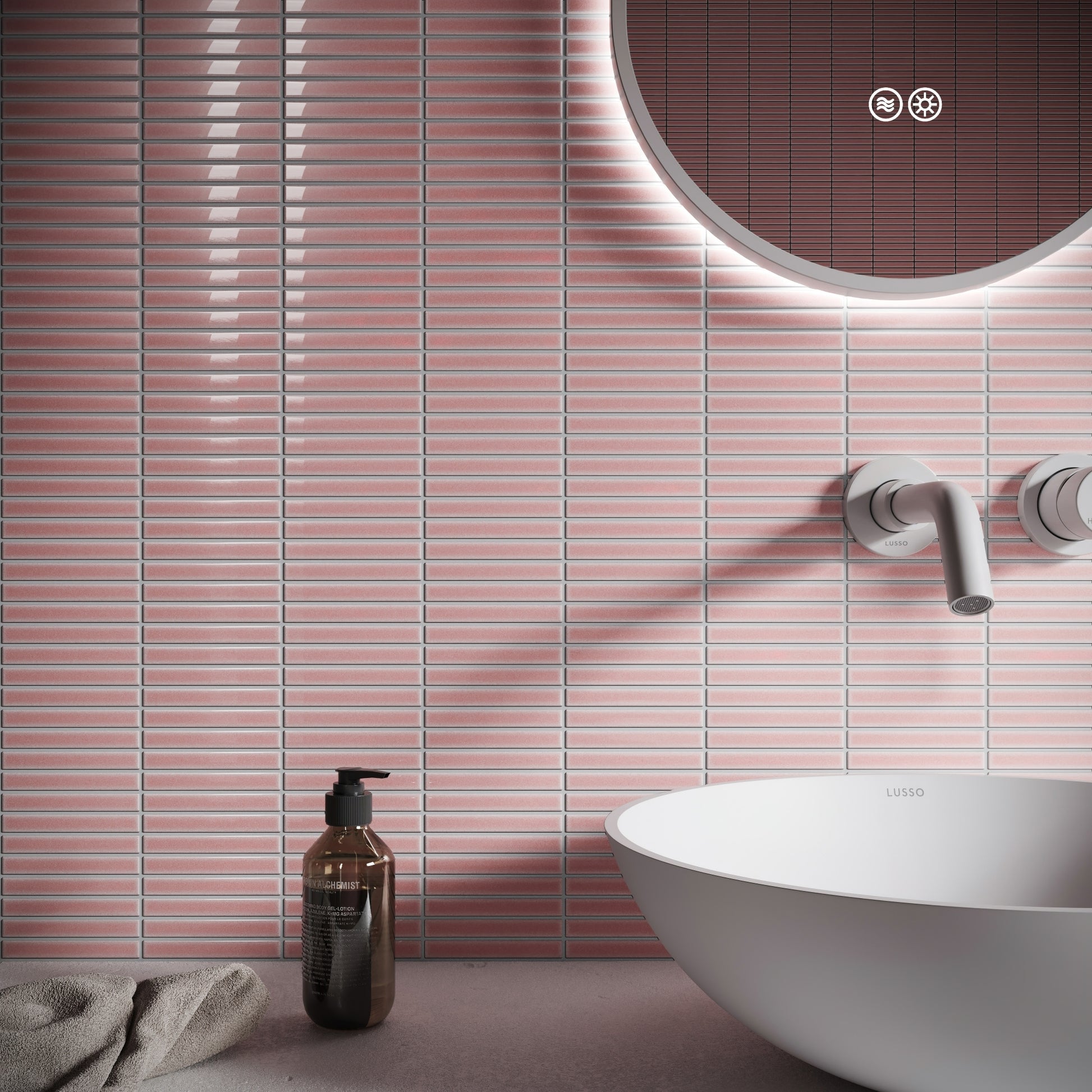 Stick Mosaic Blush Rose Pink Glazed Porcelain Wall Tile