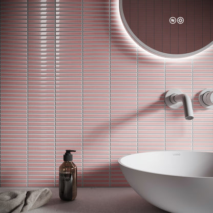 Stick Mosaic Blush Rose Pink Glazed Porcelain Wall Tile