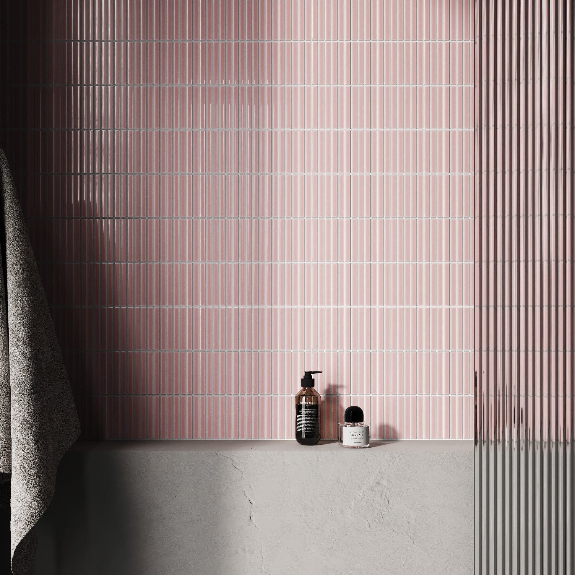 Stick Mosaic Blush Rose Pink Glazed Porcelain Wall Tile