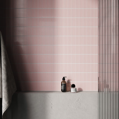 Stick Mosaic Blush Rose Pink Glazed Porcelain Wall Tile