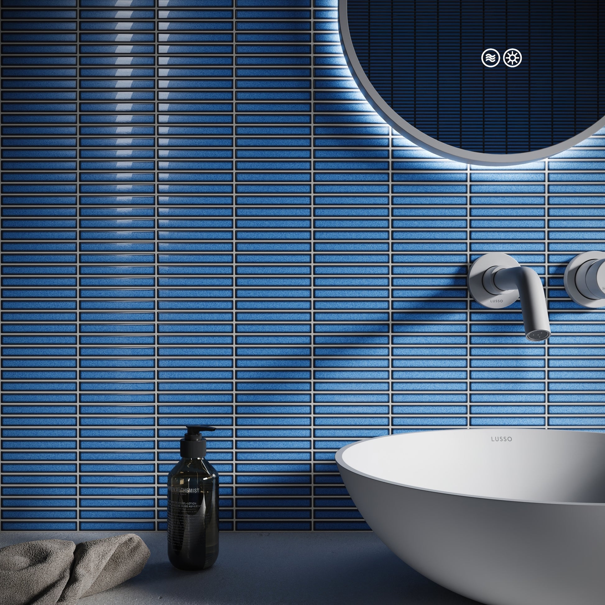 Stick Mosaic Ocean Mist Blue Glazed Porcelain Wall Tile
