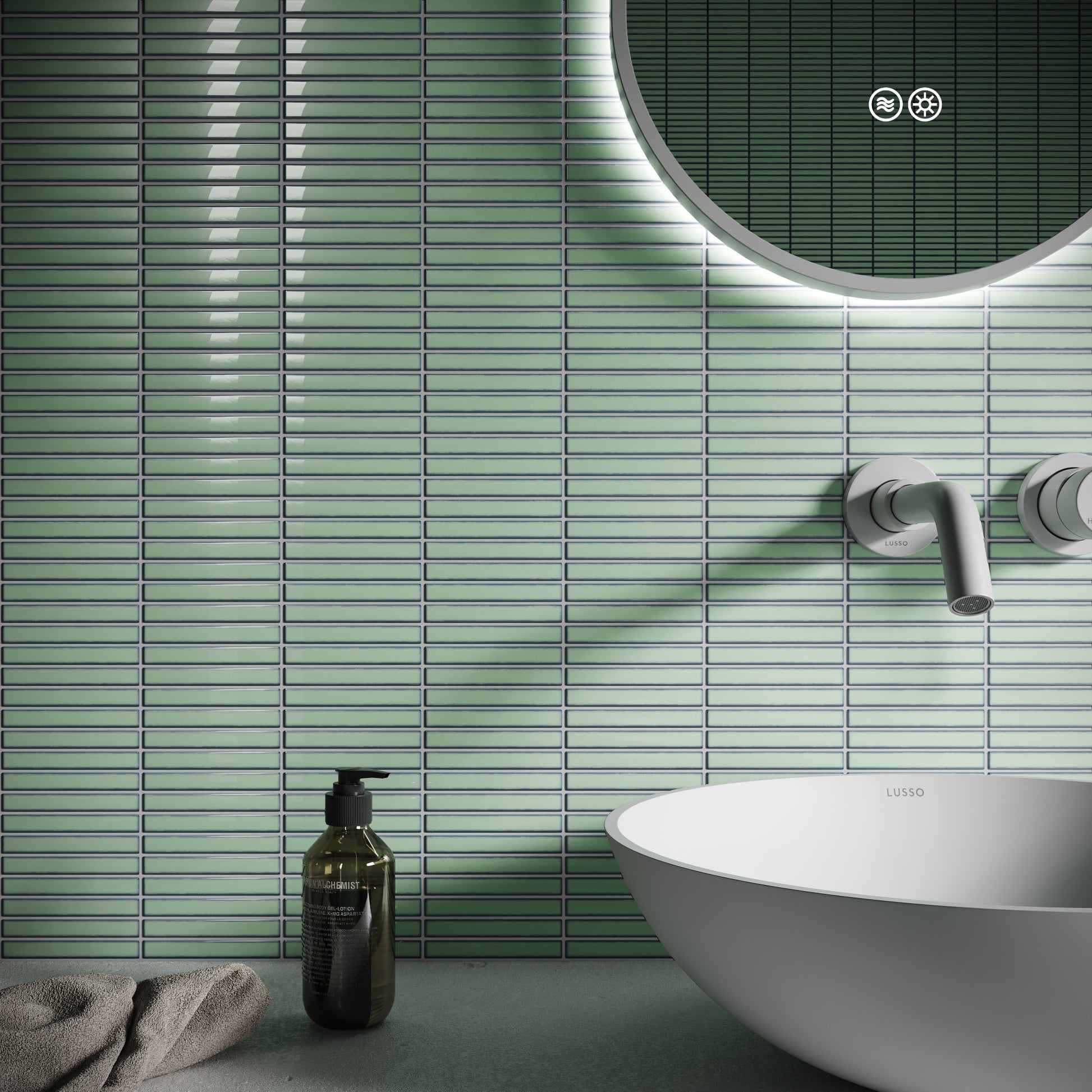 Stick Mosaic Olive Grove Green Glazed Porcelain Wall Tile