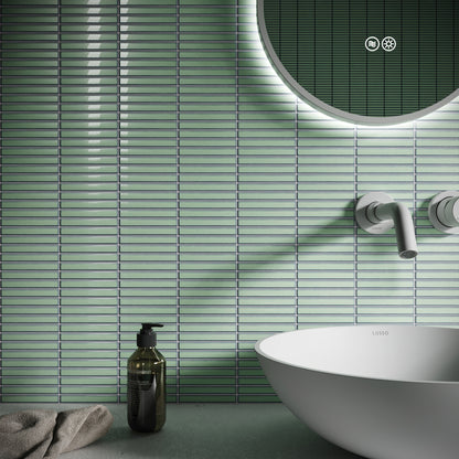 Stick Mosaic Olive Grove Green Glazed Porcelain Wall Tile