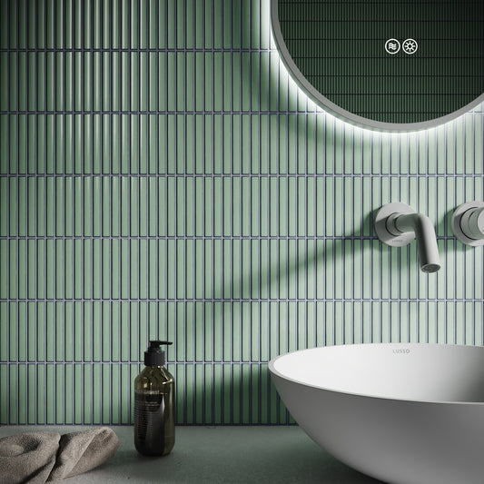 Stick Mosaic Olive Grove Green Glazed Porcelain Wall Tile