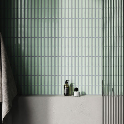 Stick Mosaic Olive Grove Green Glazed Porcelain Wall Tile