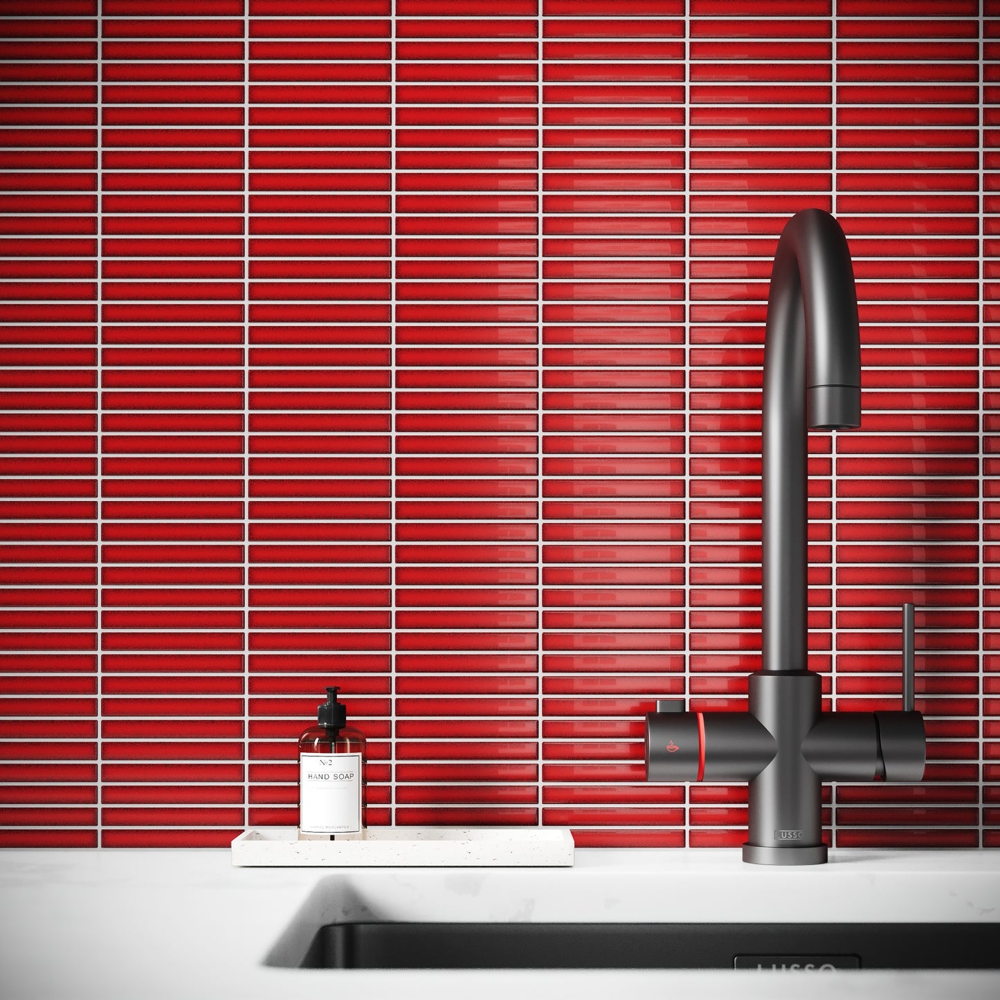 Stick Mosaic Ruby Spark Red Glazed Porcelain Wall Tile