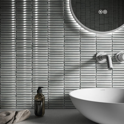 Stick Mosaic Silver Mist Grey Glazed Porcelain Wall Tile