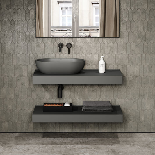 Stone Wall Hung Countertop Basin Shelf & Towel Shelf (1000mm Wide - Clay)