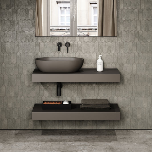 Stone Wall Hung Countertop Basin Shelf & Towel Shelf (1000mm Wide - Earth)