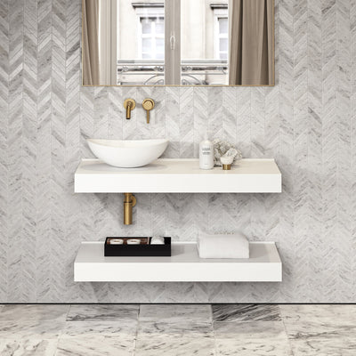 Stone Wall Hung Countertop Basin Shelf & Towel Shelf (1000mm Wide - Polished White)