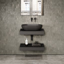 Stone Wall Hung Countertop Basin Shelf & Towel Shelf (660mm Wide - Charcoal)