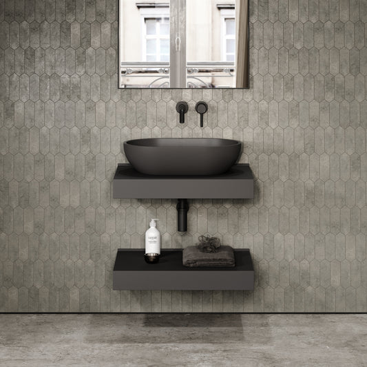Stone Wall Hung Countertop Basin Shelf & Towel Shelf (660mm Wide - Charcoal)