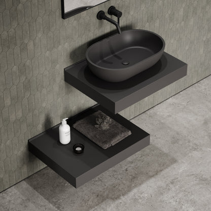 Stone Wall Hung Countertop Basin Shelf & Towel Shelf (660mm Wide - Charcoal)