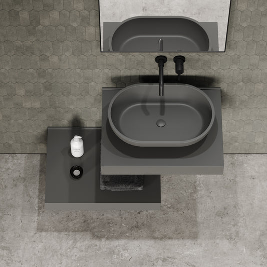 Stone Wall Hung Countertop Basin Shelf & Towel Shelf (660mm Wide - Clay)
