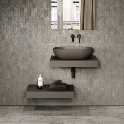 Stone Wall Hung Countertop Basin Shelf & Towel Shelf (660mm Wide - Earth)