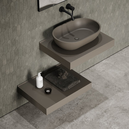 Stone Wall Hung Countertop Basin Shelf & Towel Shelf (660mm Wide - Earth)