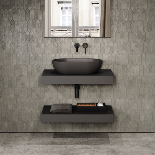 Stone Wall Hung Countertop Basin Shelf & Towel Shelf (800mm Wide - Charcoal)