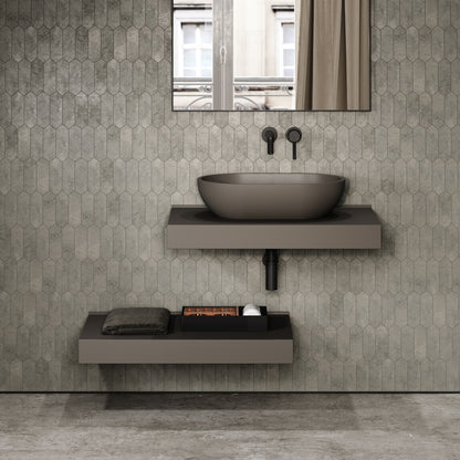 Stone Wall Hung Countertop Basin Shelf & Towel Shelf (800mm Wide - Earth)
