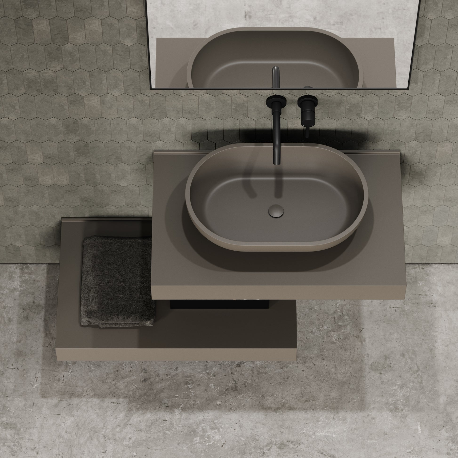 Stone Wall Hung Countertop Basin Shelf & Towel Shelf (800mm Wide - Earth)