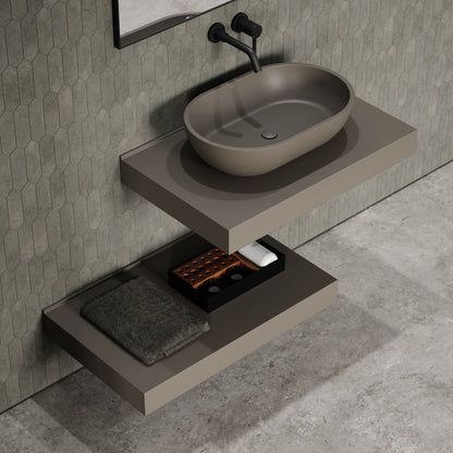 Stone Wall Hung Countertop Basin Shelf & Towel Shelf (800mm Wide - Earth)