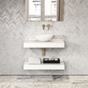 Stone Wall Hung Countertop Basin Shelf & Towel Shelf (800mm Wide - Matte/Polished White)