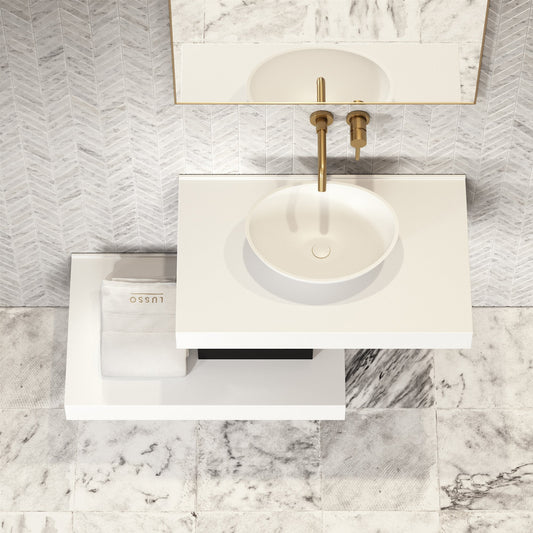 Stone Wall Hung Countertop Basin Shelf & Towel Shelf (800mm Wide - Matte White)