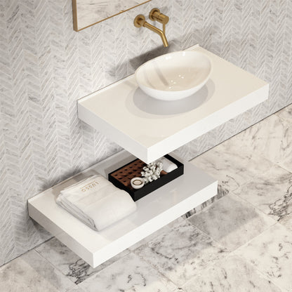 Stone Wall Hung Countertop Basin Shelf & Towel Shelf (800mm Wide - Matte White)