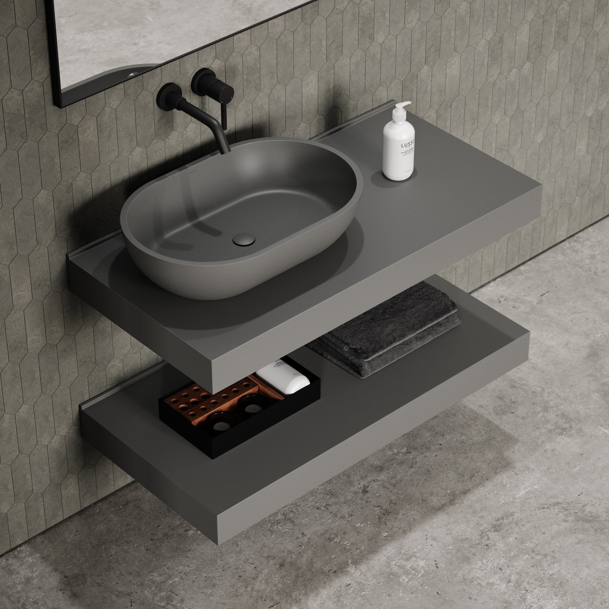 Stone Wall Hung Countertop Basin Shelf (1000mm Wide - Clay)