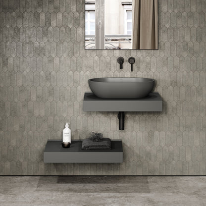 Stone Wall Hung Countertop Basin Shelf (660mm Wide - Clay)