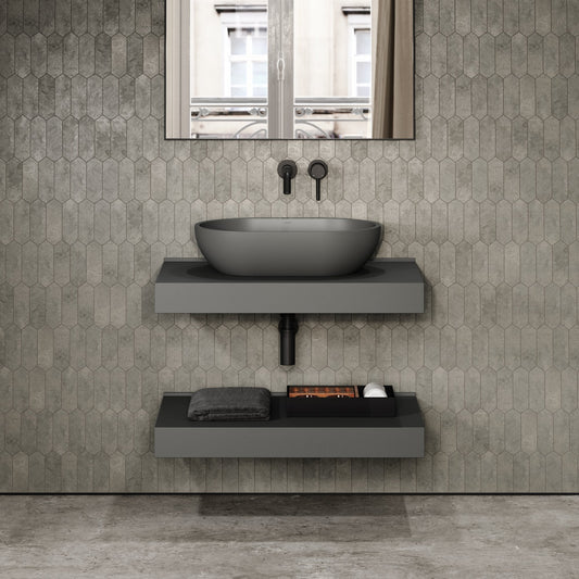 Stone Wall Hung Countertop Basin Shelf (800mm Wide - Clay)