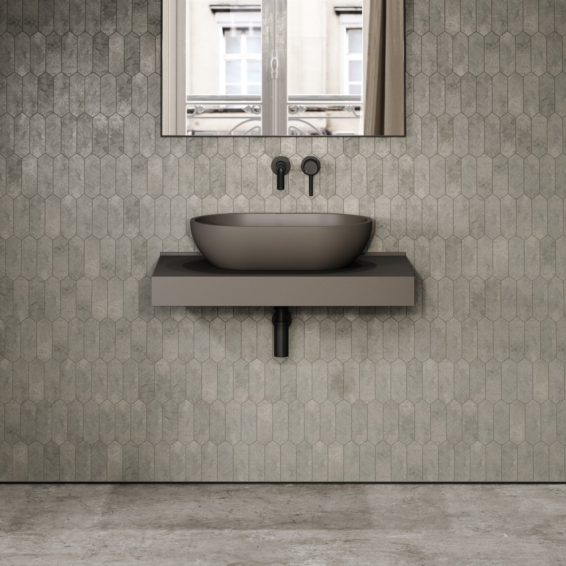 Stone Wall Hung Countertop Basin Shelf (800mm Wide - Earth)