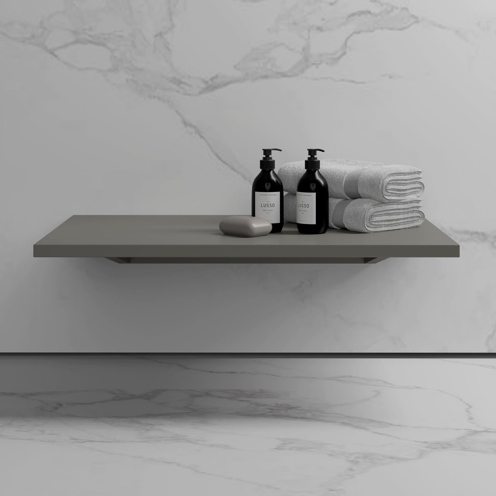 Stone Wall Hung Slimline Towel Shelf (660mm Wide - Clay)