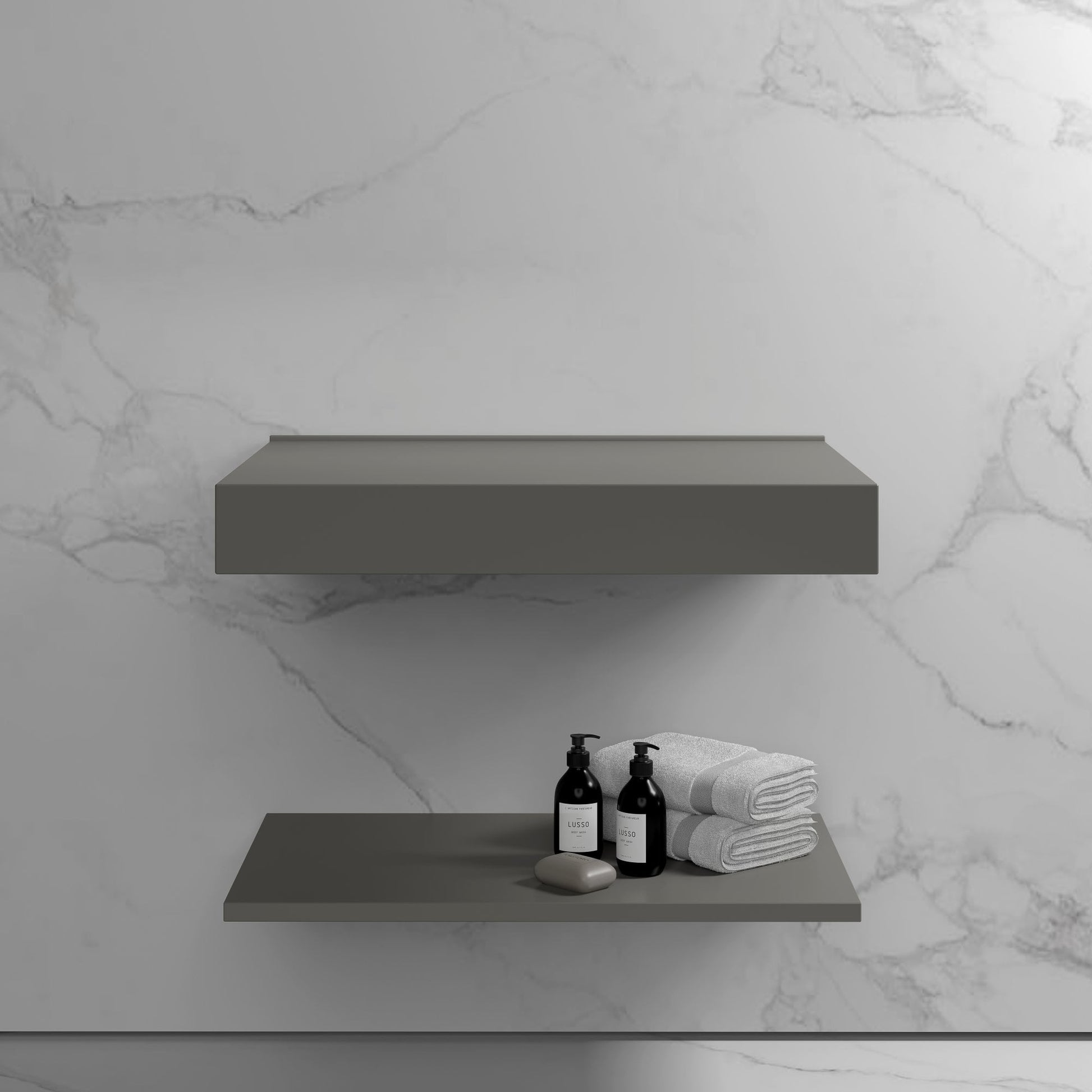 Stone Wall Hung Slimline Towel Shelf (660mm Wide - Clay)