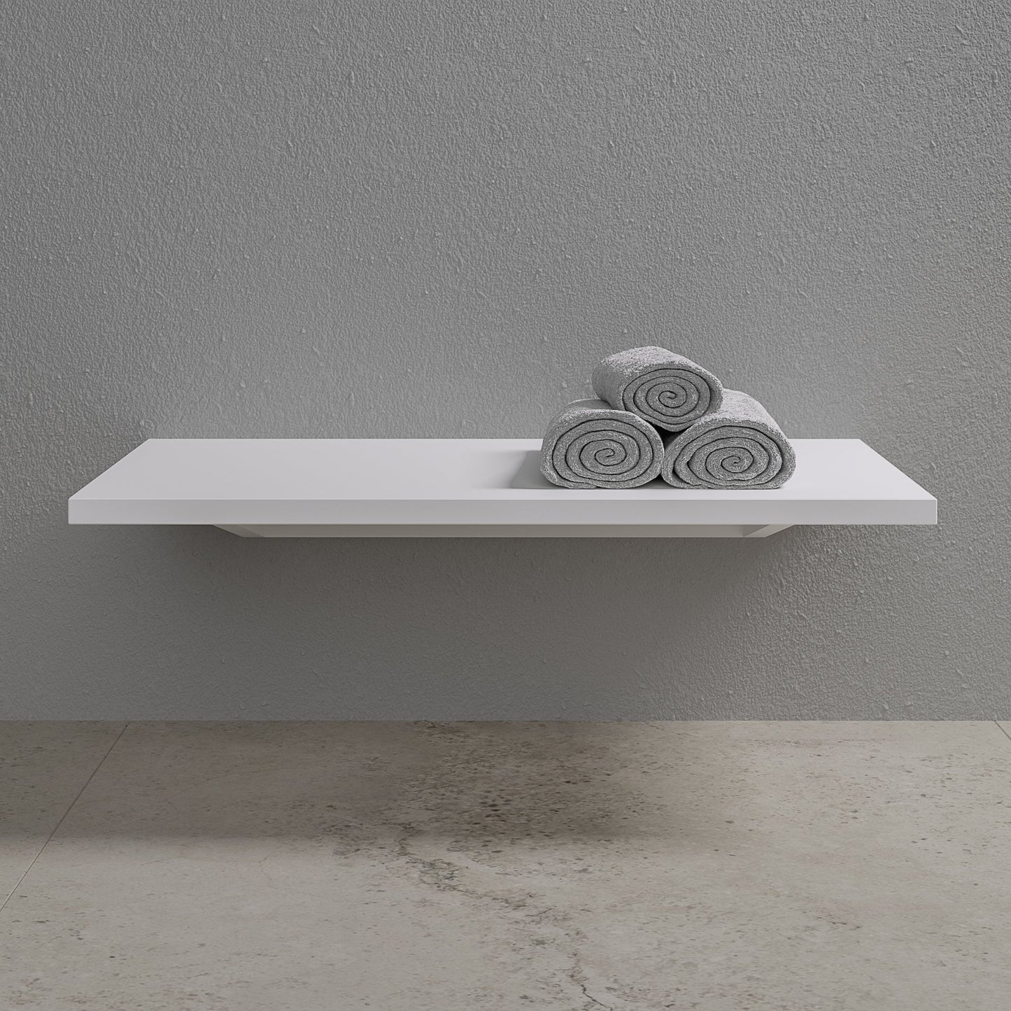 Stone Wall Hung Slimline Towel Shelf (660mm Wide - Polished White)