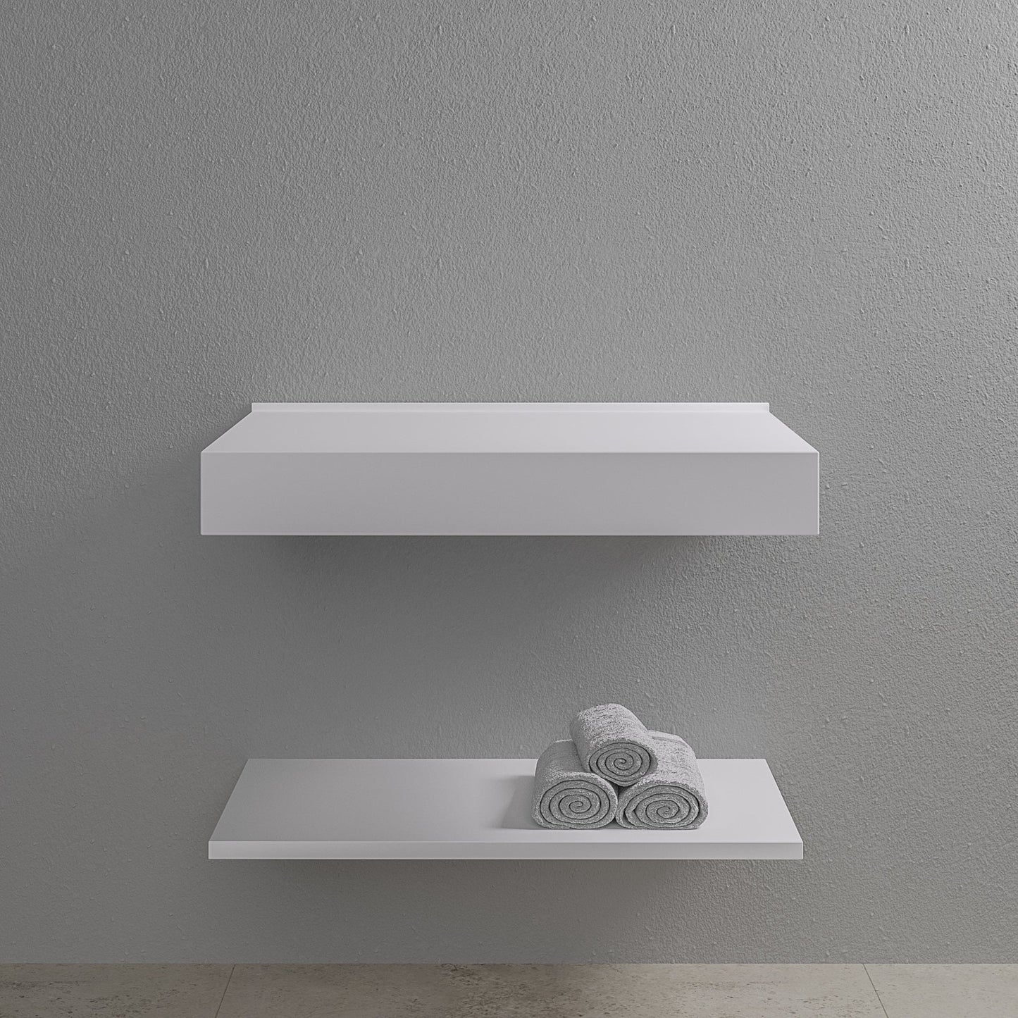 Stone Wall Hung Slimline Towel Shelf (660mm Wide - Polished White)