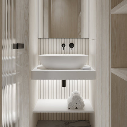 Stone Wall Hung Slimline Towel Shelf (660mm Wide - Polished White)