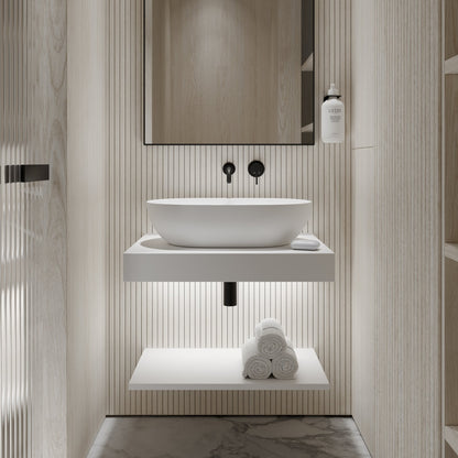 Stone Wall Hung Slimline Towel Shelf (660mm Wide - Polished White)