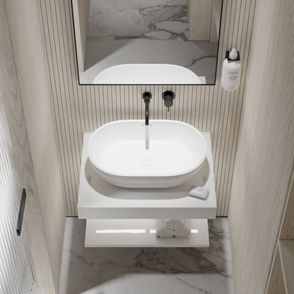 Stone Wall Hung Slimline Towel Shelf (660mm Wide - Polished White)