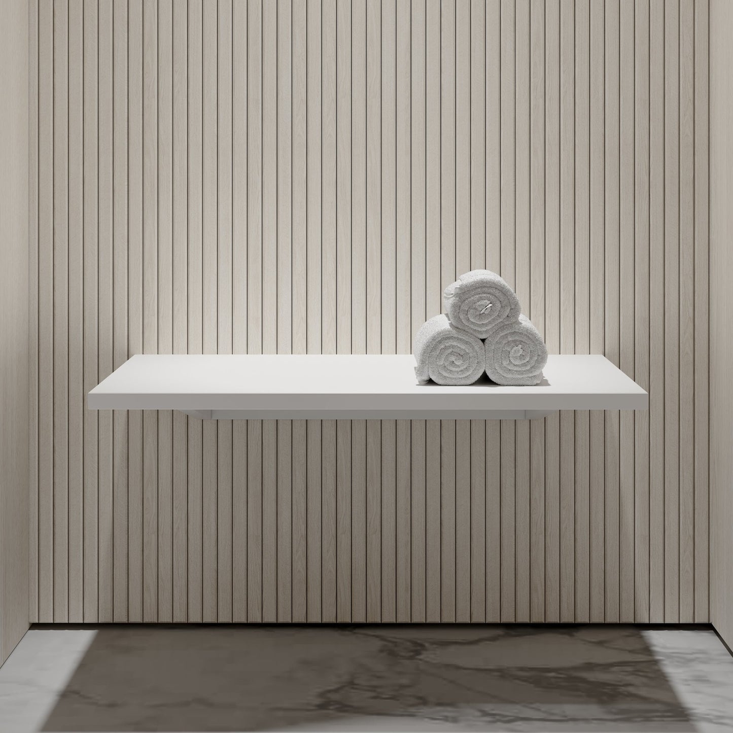 Stone Wall Hung Slimline Towel Shelf (660mm Wide - Polished White)