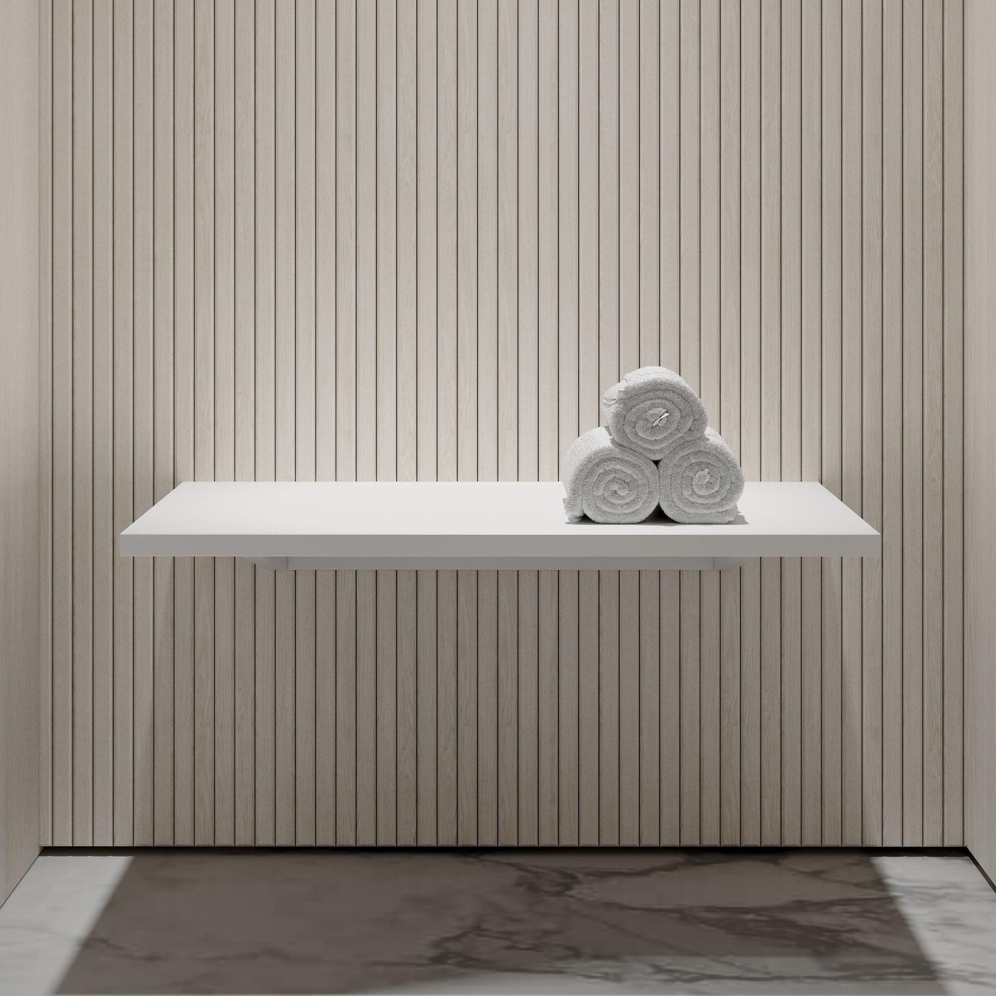 Stone Wall Hung Slimline Towel Shelf (660mm Wide - Polished White)