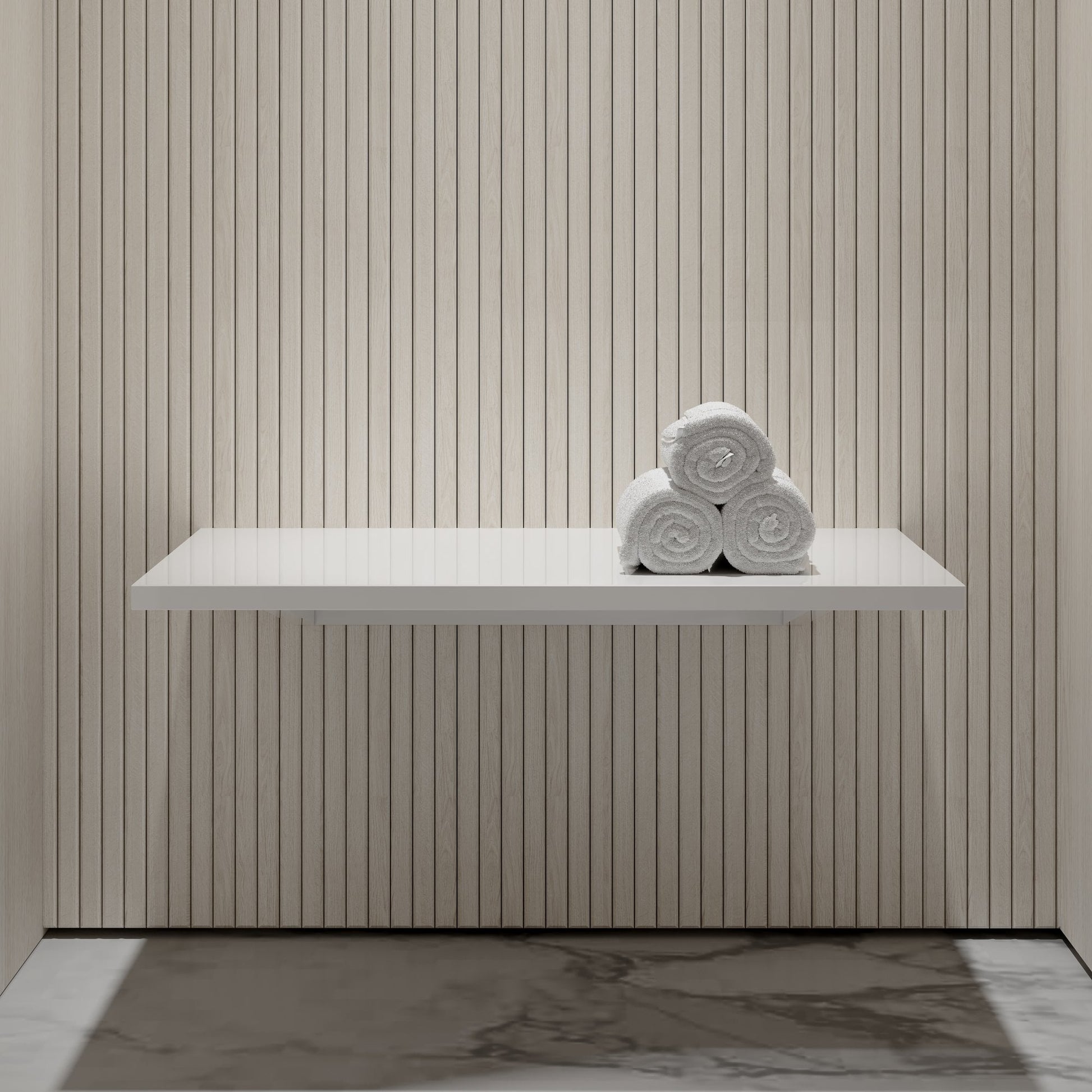 Stone Wall Hung Slimline Towel Shelf (660mm Wide - Polished White)