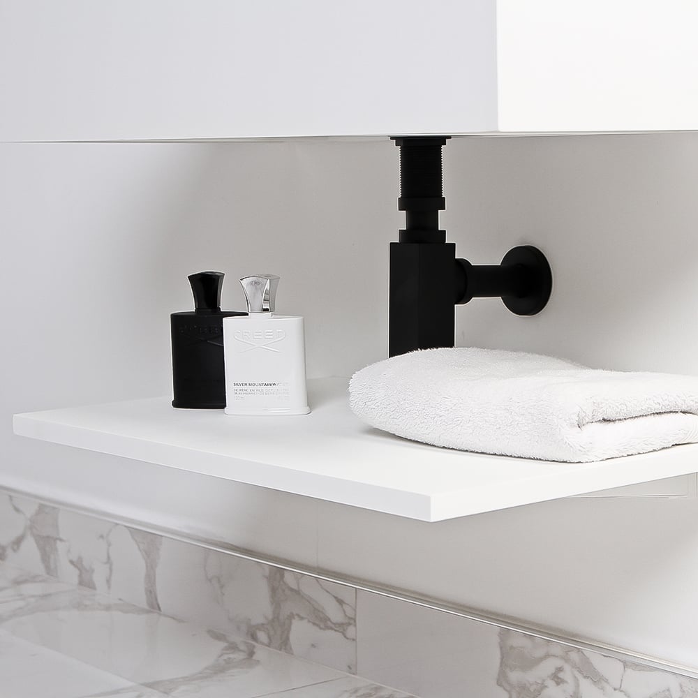 Stone Wall Hung Slimline Towel Shelf (660mm Wide - Polished White)